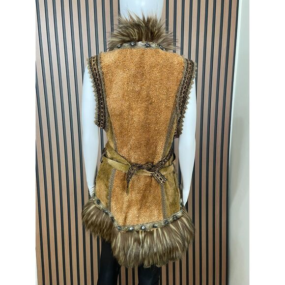 Boston Proper Women's Vest Faux Fur L Brown ASO Phoebe Buffay Friends Boho 90s - Picture 2 of 9